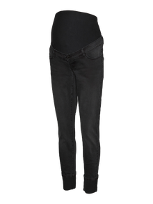 MAMA.LICIOUS Skinny Fit Uppvikta fållar Jeans -Black - 20020652