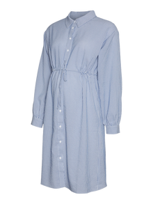 MAMA.LICIOUS Vestido midi Corte loose Cuello de camisa Puños abotonados Mangas de corte slim -Beacon Blue - 20020673