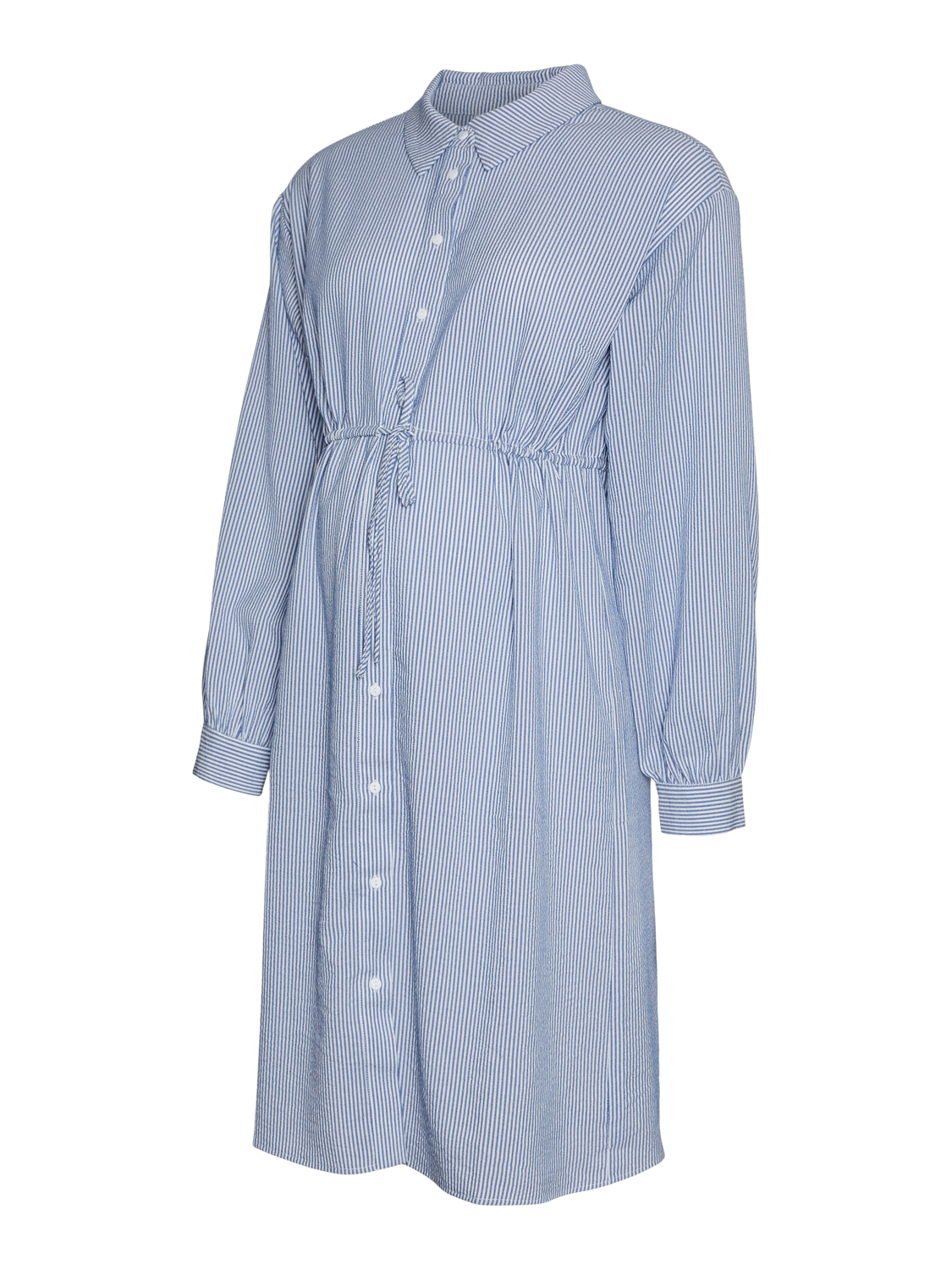 MAMA.LICIOUS Vestito midi Loose Fit Collo Camicia Polsini con bottone Maniche aderenti -Beacon Blue - 20020673