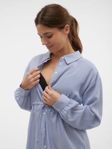 MAMA.LICIOUS Vestido midi Corte loose Cuello de camisa Puños abotonados Mangas de corte slim -Beacon Blue - 20020673