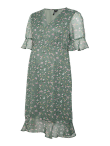 MAMA.LICIOUS Vestido corto Corte regular Cuello en V Puños con volantes -Laurel Wreath - 20020697