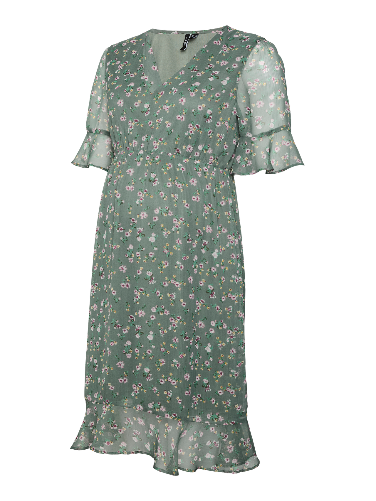 MAMA.LICIOUS Vestido corto Corte regular Cuello en V Puños con volantes -Laurel Wreath - 20020697
