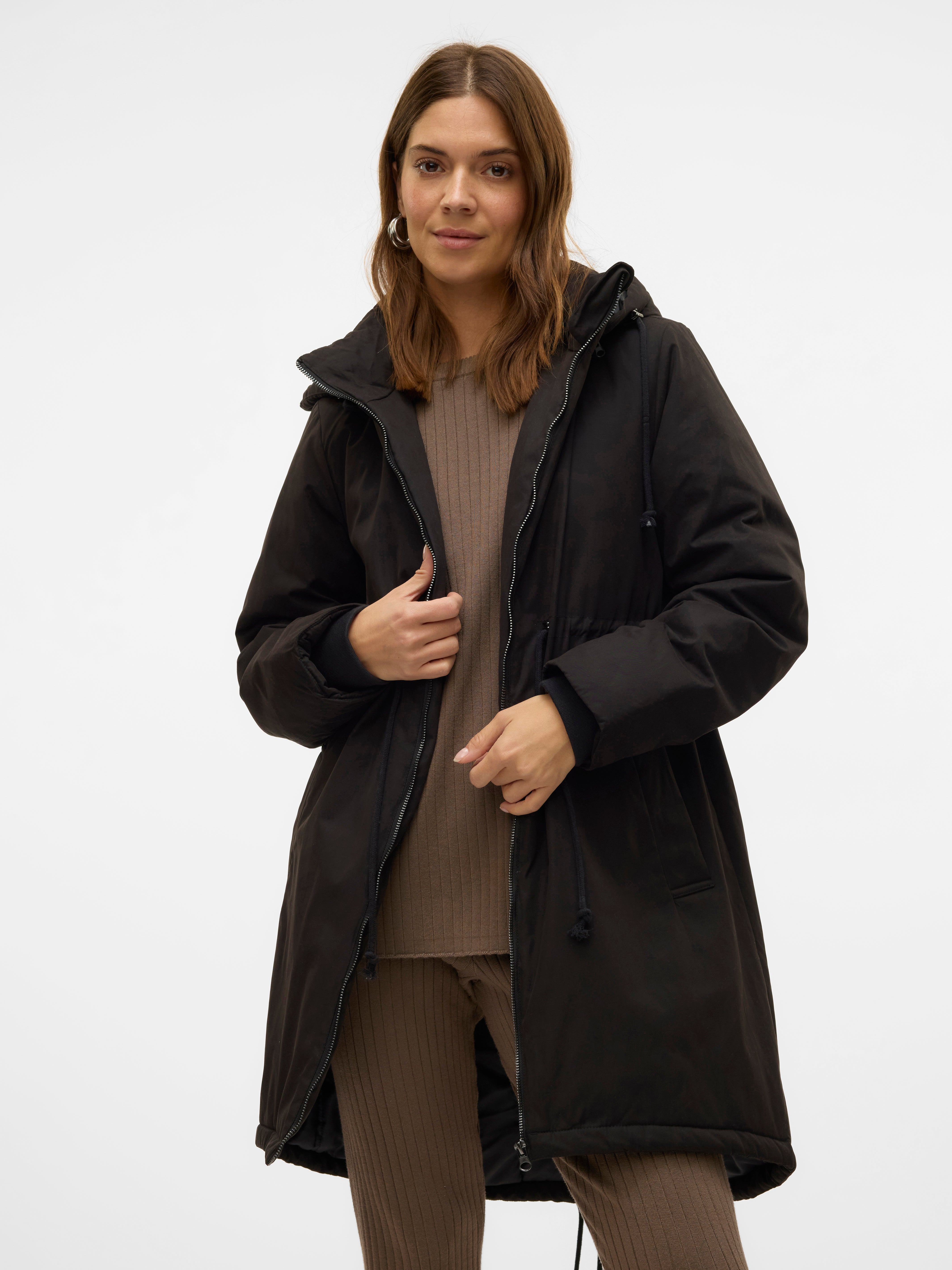 Kapuze mit Kordelzug Mantel Schwarz - Main Image