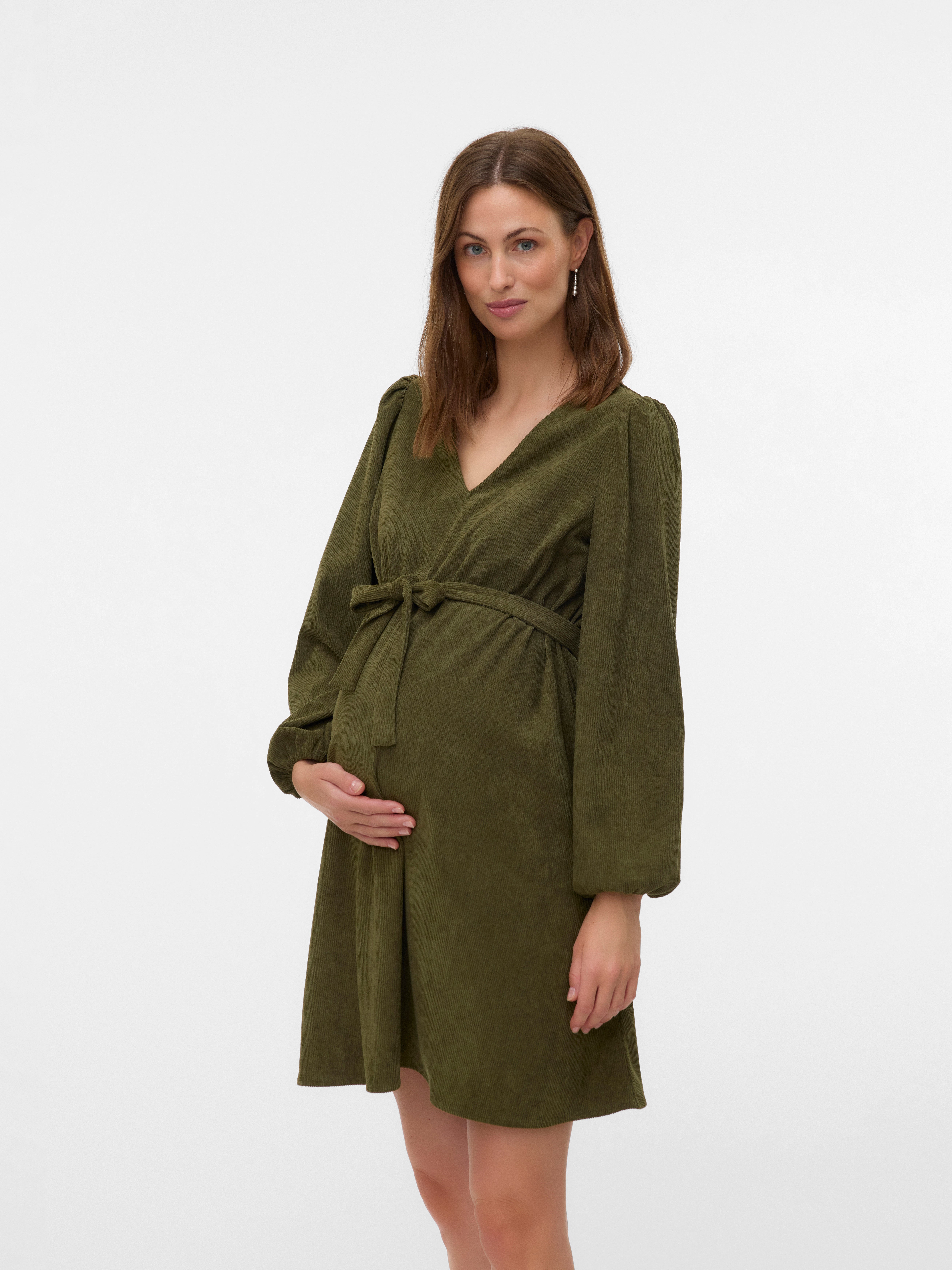 mamalicious green dress Mamalicious Maternity Long Sleeve 2 Function Nursing Ribbed Midi Dress