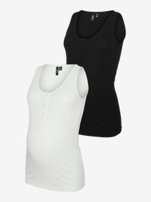 MAMA.LICIOUS Débardeurs Bodycon Fit Col en U -Black/White - 20022678