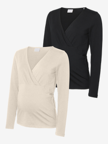 MAMA.LICIOUS Bodycon Fit V-Neck Top -Birch - 20023035