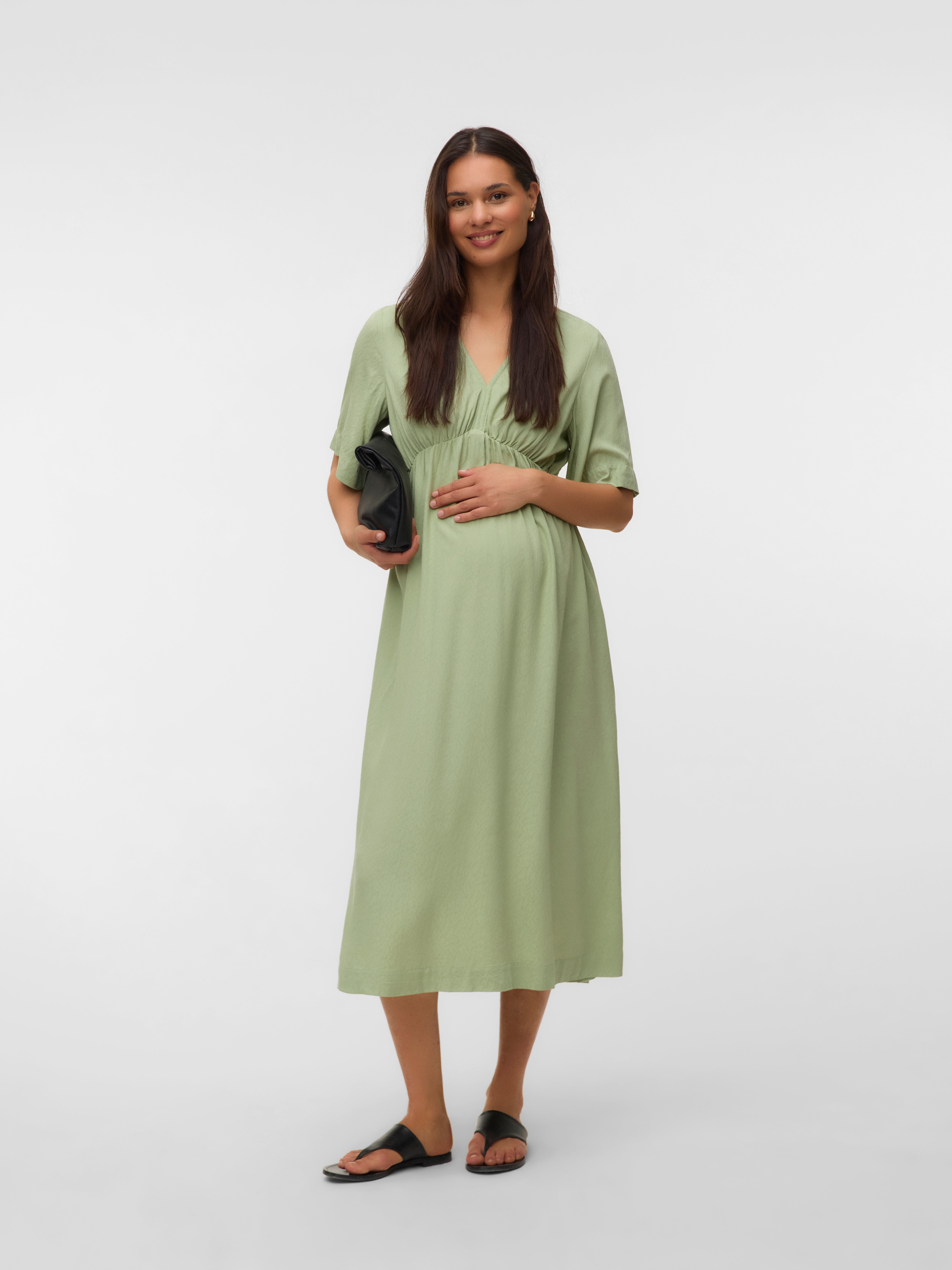 green midi maternity dress Sarta Green Leopard Print Midaxi Wrap Dress Short Sleeve V-Neck UK main image 0
