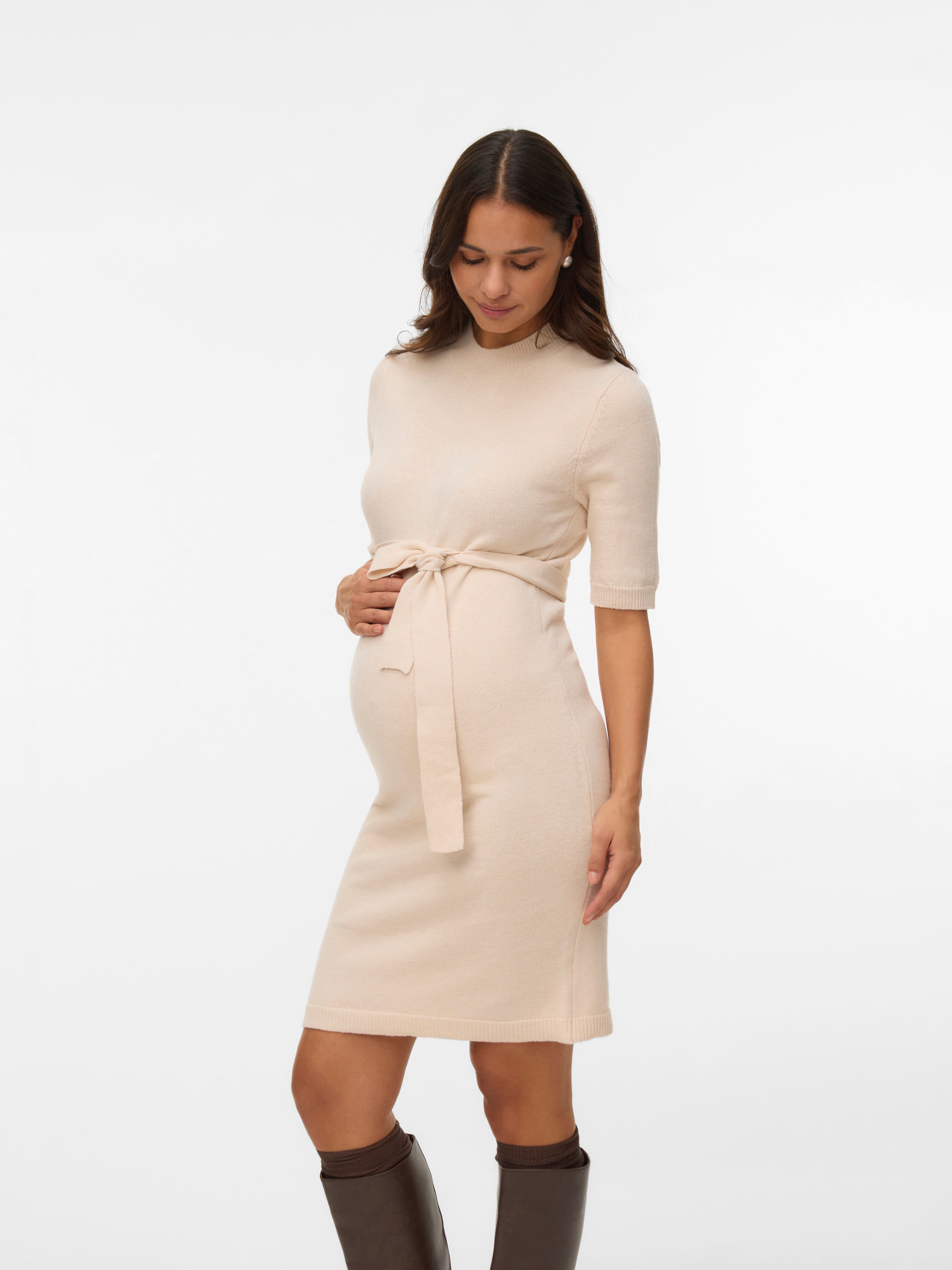 GORGLITTER Zwangerschapsjurk voor dames, gebreide jurk met lange mouwen met voorbinding, vrijetijdsjurk, knielang, V-hals, kort, herfstjurk, donkerblauw, L GORGLITTER Zwangerschapsjurk voor dames, gebreide jurk met lange mouwen met voorbinding, vrijetijdsjurk, knielang, V-hals, kort, herfstjurk, donkerblauw, L