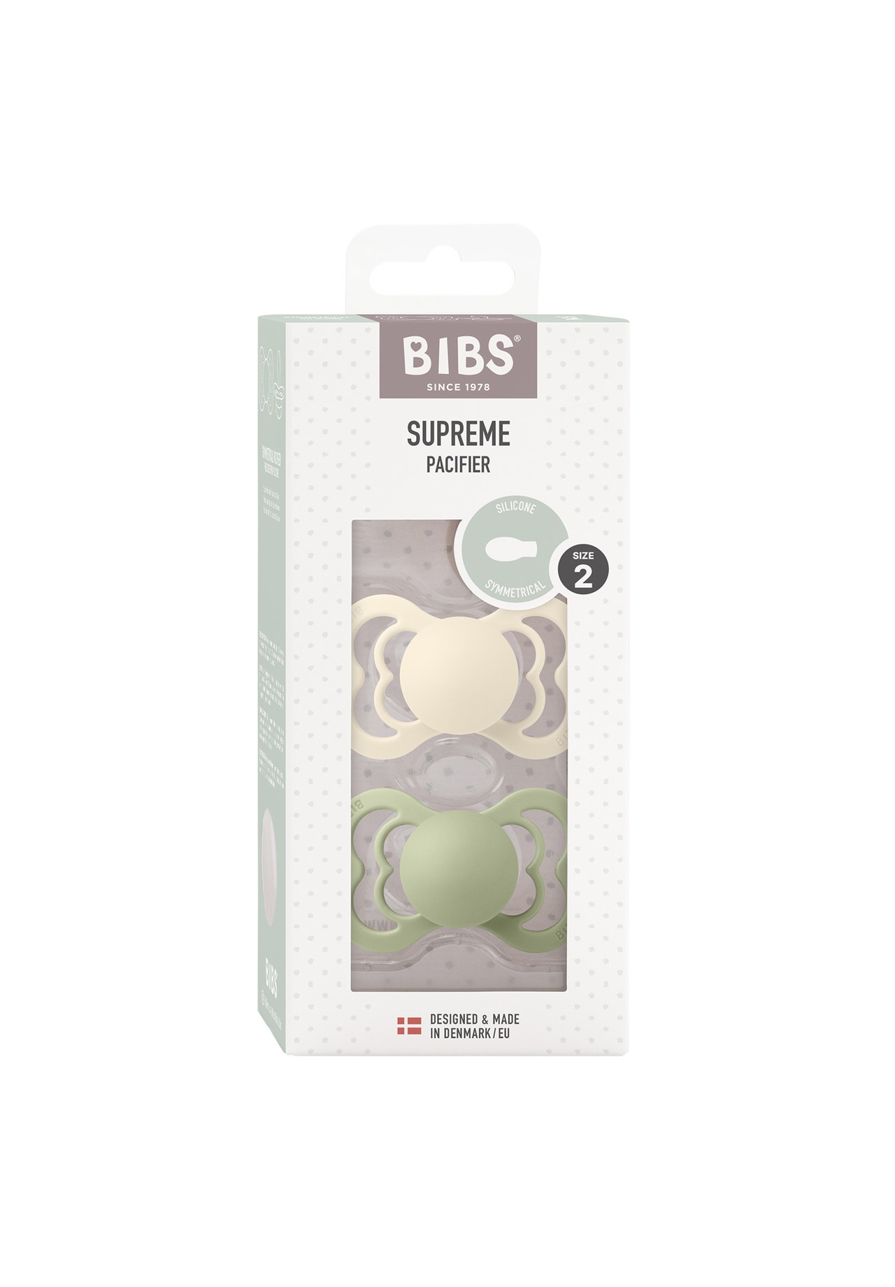 MAMA.LICIOUS BIBS Supreme Silicone Pacifier, 2-pack -Ivory/Sage - 77777776